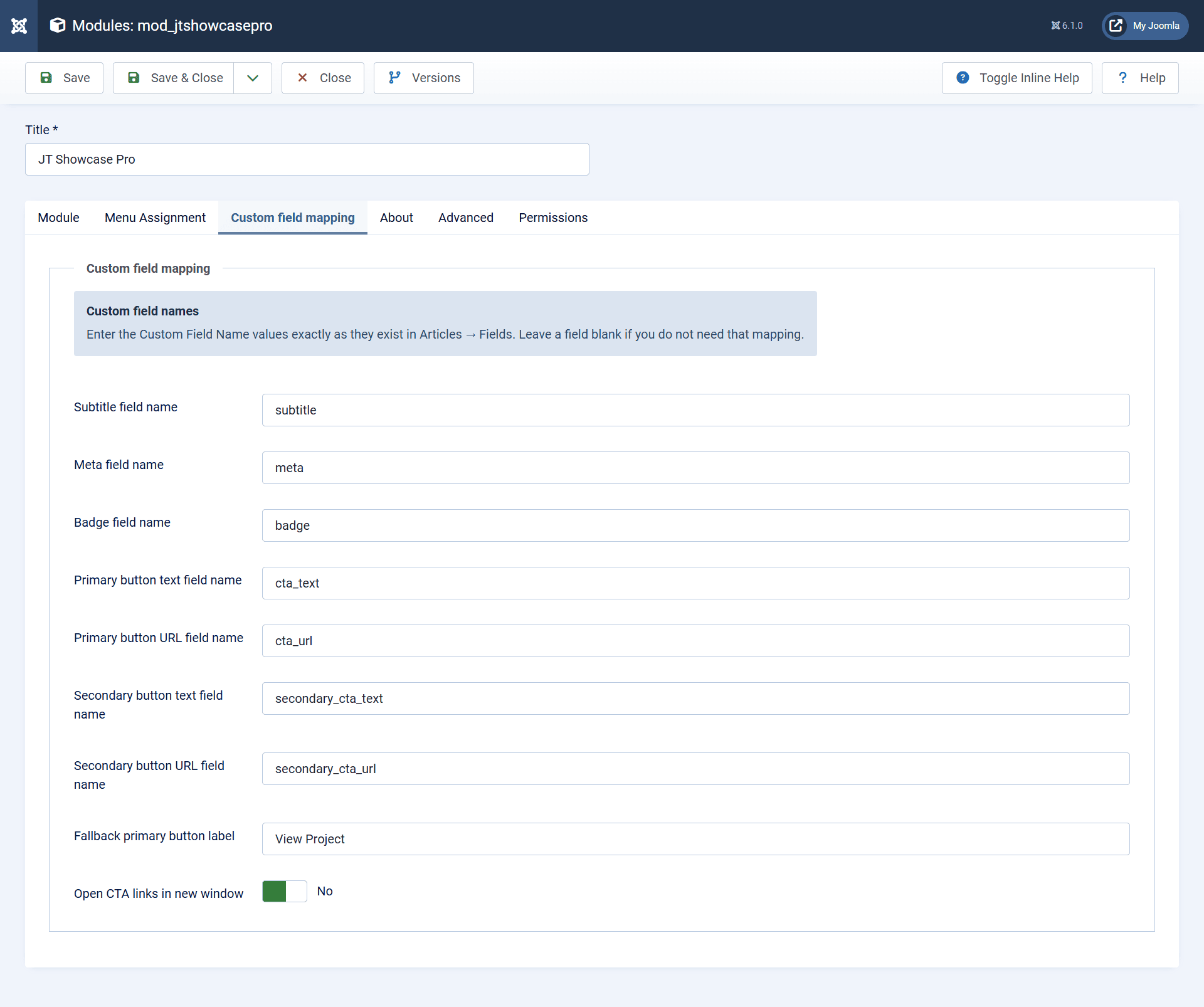 Map the field names inside the module