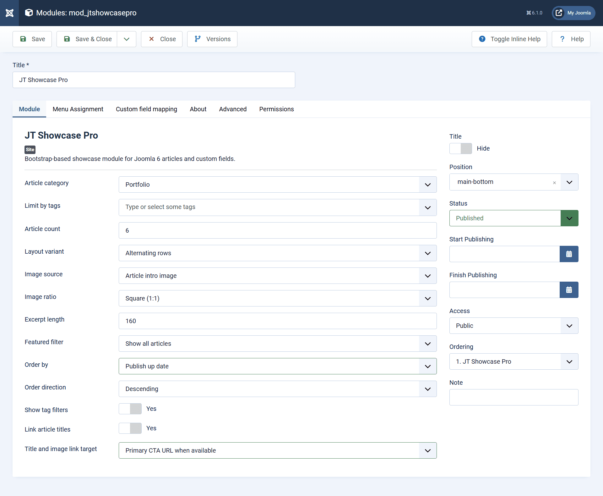 Configure the module layout and content source