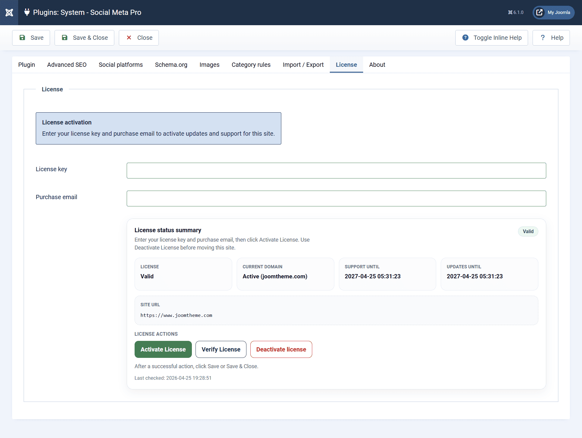 JoomTheme license activation and updates