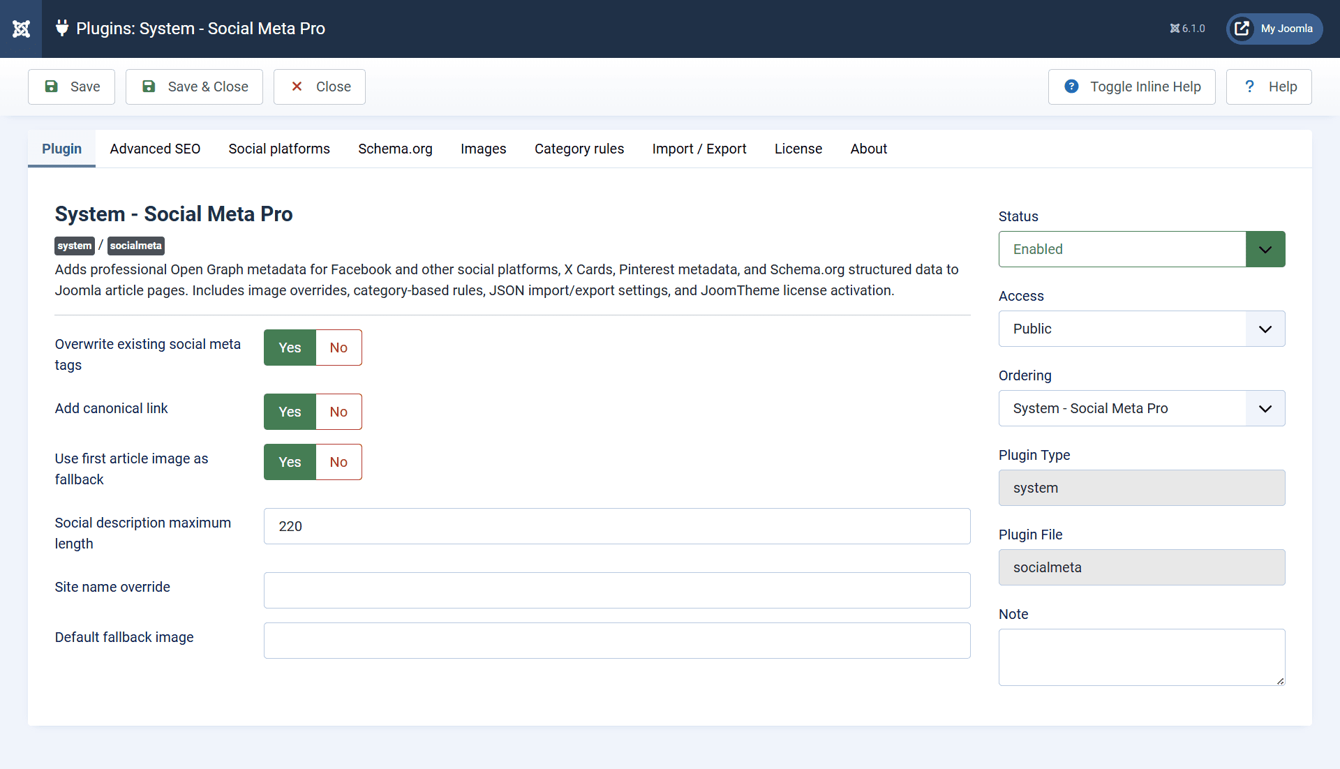 Clean social metadata for Joomla! articles