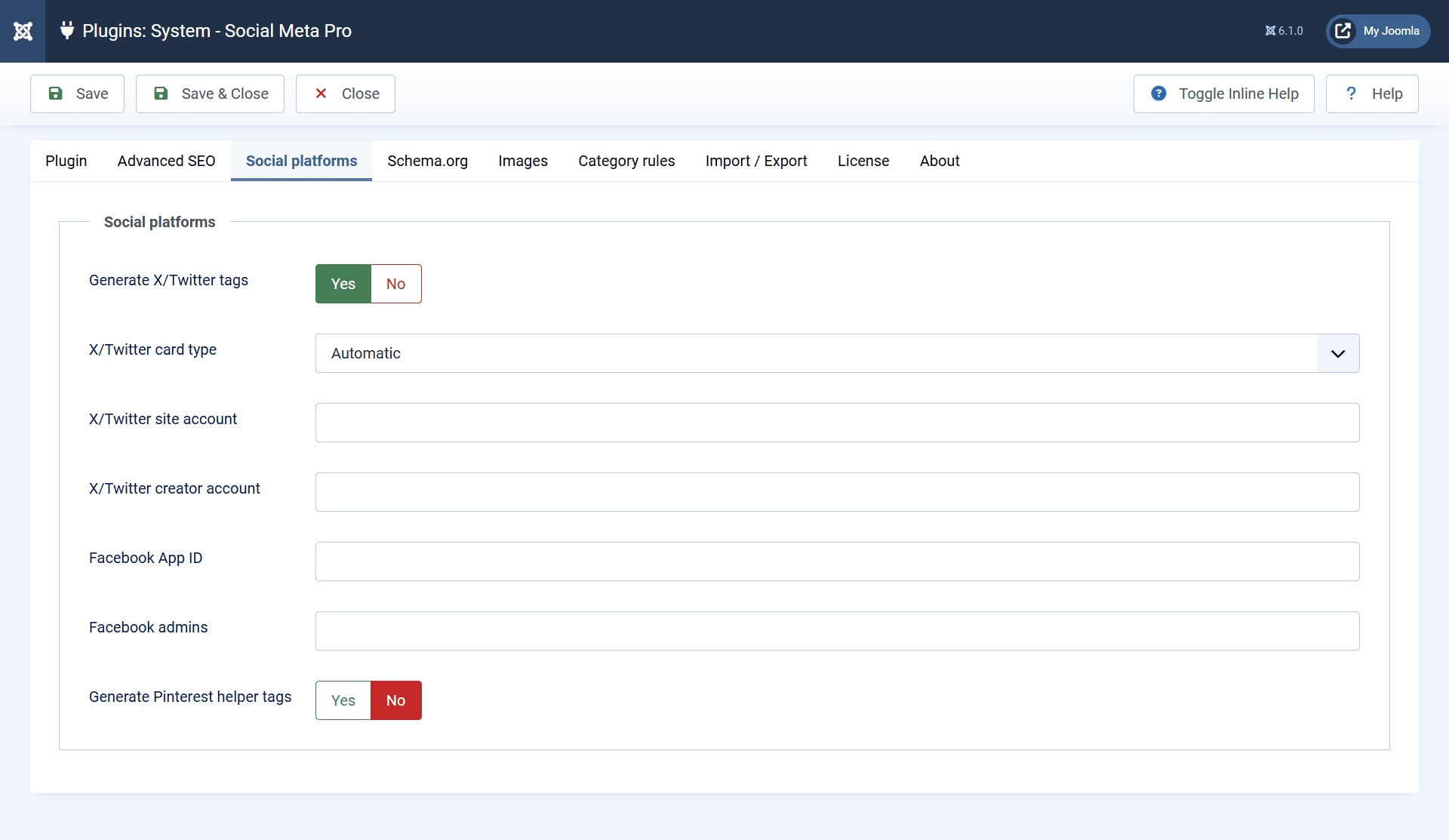 Facebook, X Cards and Pinterest support